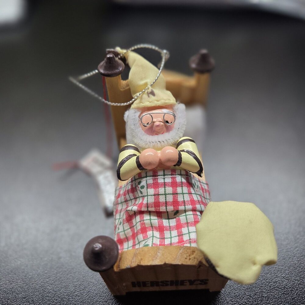 HERSHEY'S BAKER ELF SLEEPING IN BED Vtg Kurt S. Adler Christmas Ornament